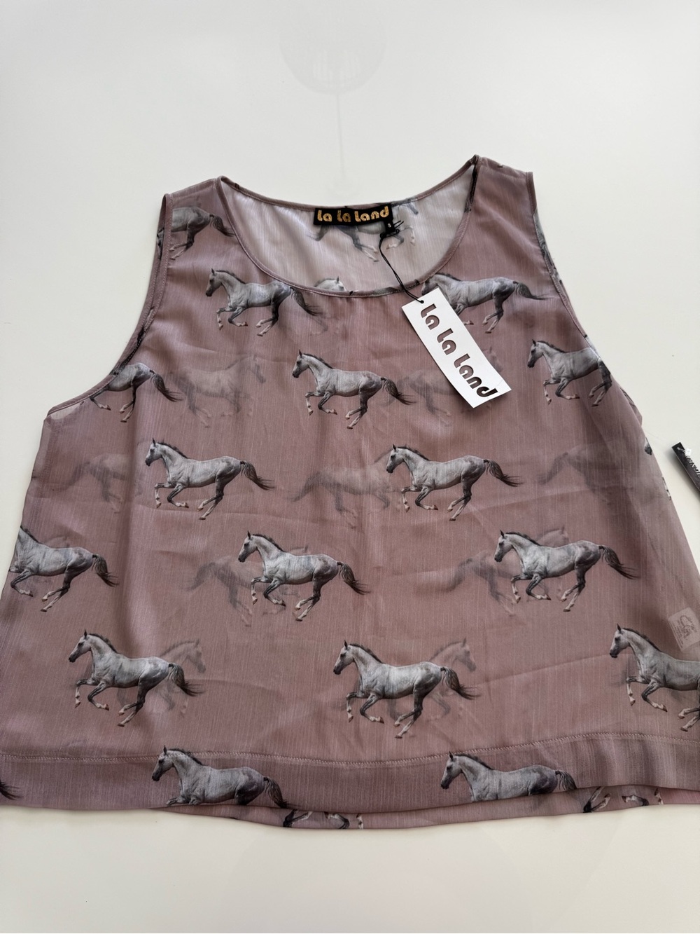 La La Land Creative Co Horse Print Chiffon Tank NWT Mauve Boho Sheer Sleeveless